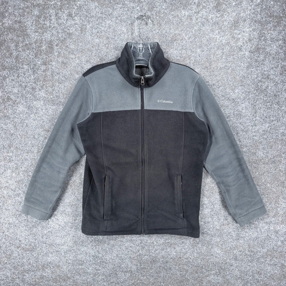 Columbia Boys L 14/16 Omni-Heat Fleece Jacket Black Gray Full Zip Zip Pockets